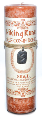 Self Confidence pillar candle with Sigel rune pendent