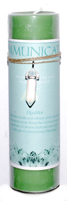 Communication pillar candle with Opalite pendant