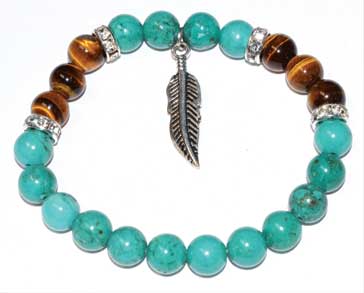 8mm Turquoise & Tiger Eye/ Feather