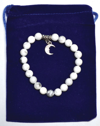 8mm Howlite & Cresent Moon bracelet