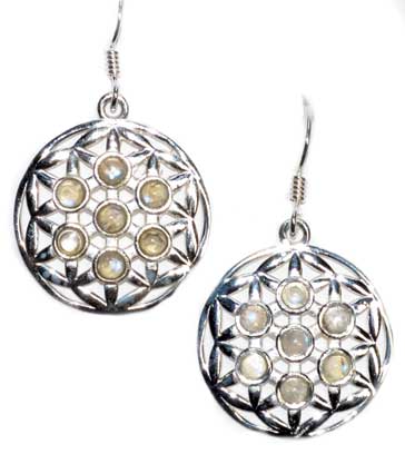 22mm Flower of Life rainbow moonstone earrings