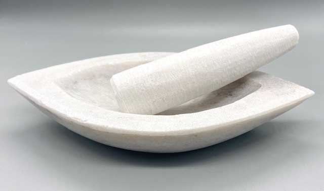 8" white Marble Boat mortar & pestle set